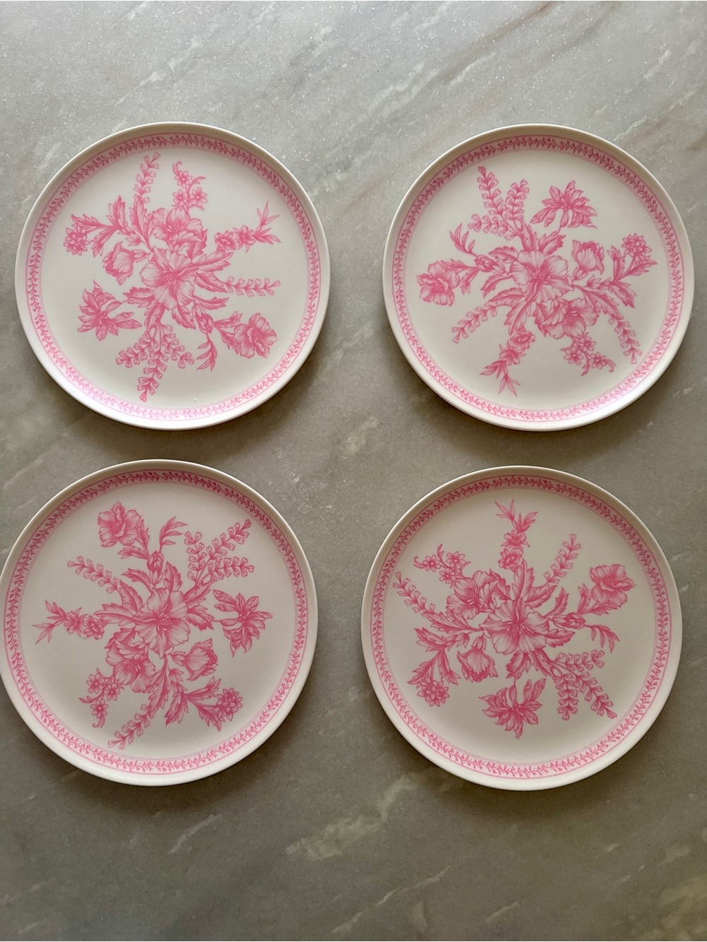 NIB Coterie Pink Floral Eco Friendly Bamboo Fiber Salad Plates - Set of 4